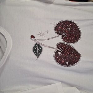 NEW CHERRIES WHITE TSHIRT SIZE LARGE